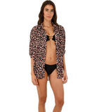 Animal Print Collared Coverup Shirt