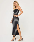 Stretchable cropped tube top in black with white stripes