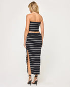 Stretchable cropped tube top in black with white stripes