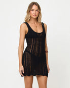 Black open knit crochet mini dress