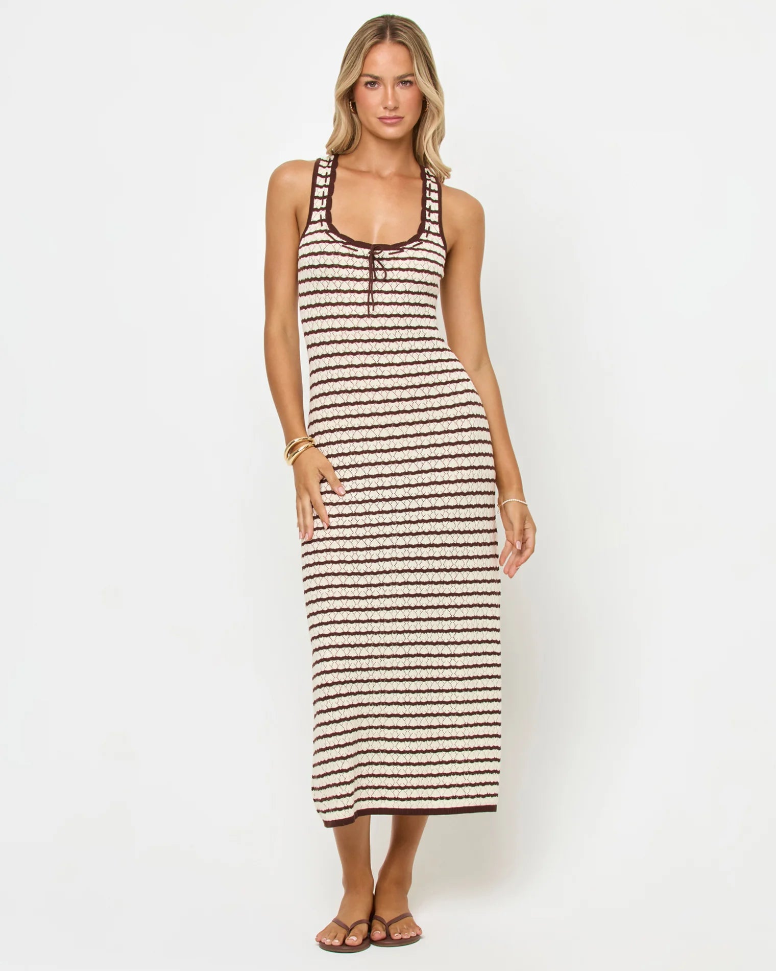 Striped maxi dress in brown and cream