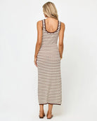 Striped maxi dress in brown and cream