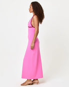 Pink dress with plunging neckline