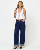 White linen crop top with a a plunging neckline and a tie front