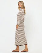 Striped maxi dress in brown and cream