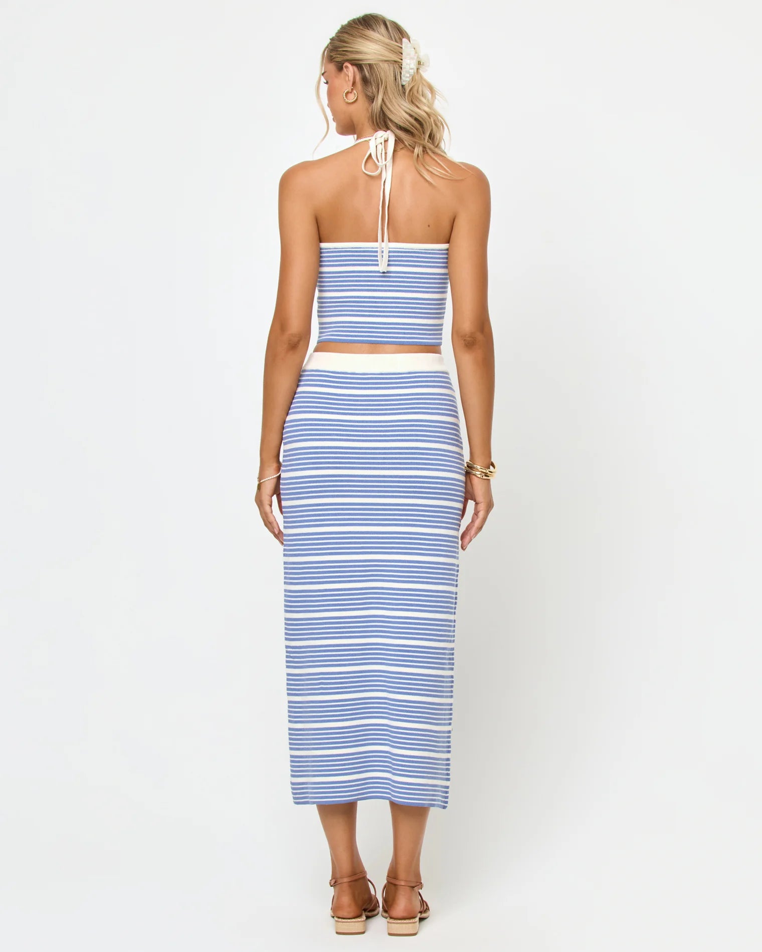 Cropped tank top in blue and white stripes