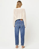 Open knit crochet cotton sweater with hibiscus print
