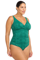 Green snake print plus size one piece with soft cup support