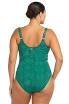 Green snake print plus size one piece with soft cup support