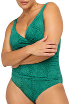 Green snake print plus size one piece with soft cup support