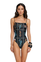 Reversible one piece with a low back and Latin cut in floral print