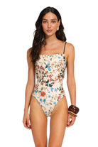 Reversible one piece with a low back and Latin cut in floral print