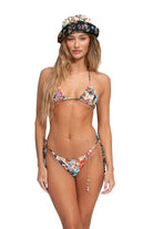 Adjustable triangle bikini top with reversible floral print
