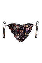 Tie side bottom with ruffled edges in black with floral print