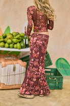 Mesh maxi skirt in floral print.