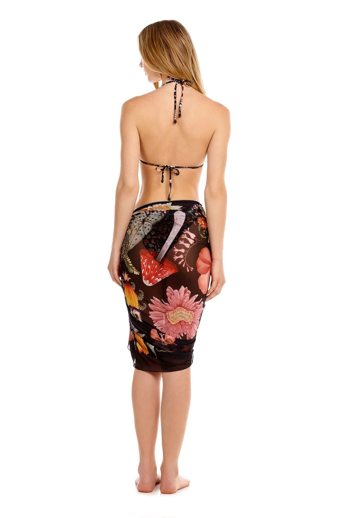 Multicolor print mesh sarong