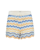 Colorful crochet shorts with a scalloped hem