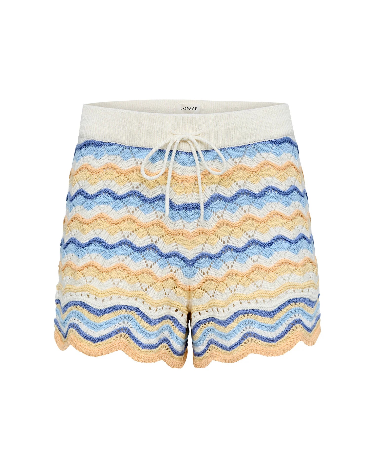 Colorful crochet shorts with a scalloped hem