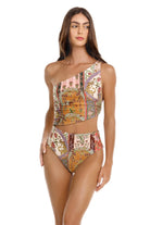 Colorful one shoulder one piece with a cutout