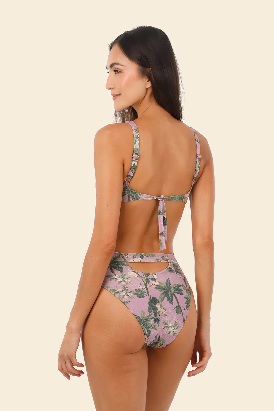 Shimmery high waist floral print bikini bottom 