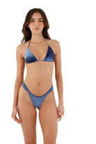Velvet triangle top in dark blue