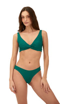 Supportive knot front top with thick shoulder straps and a tie back in Emerald Green