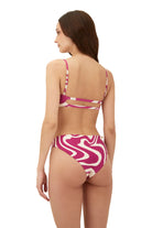 Raspberry red swirl print top with a scooped neck and double strap back