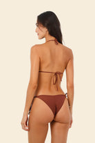 Dark red bottom with a ruched back and decorative beads