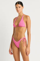 One size tie side bottom with textured crinkle fabric in pink