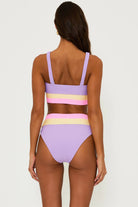 Sporty scoop neck ribbed top in lavender with pink and yellow color blocking