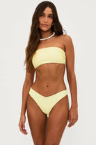 Ribbed bandeau top with removable straps in yellow