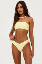 Ribbed bandeau top with removable straps in yellow