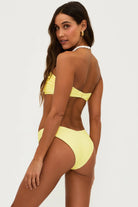 Ribbed bandeau top with removable straps in yellow