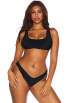 Black Ribbed Sporty Scoop Neck Top