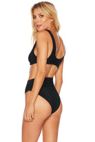 Black Ribbed Sporty Scoop Neck Top