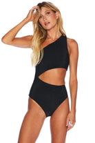Black Ribbed Asymmetrical One Shoulder One Piece
