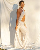 Drawstring eyelette pants in Cream
