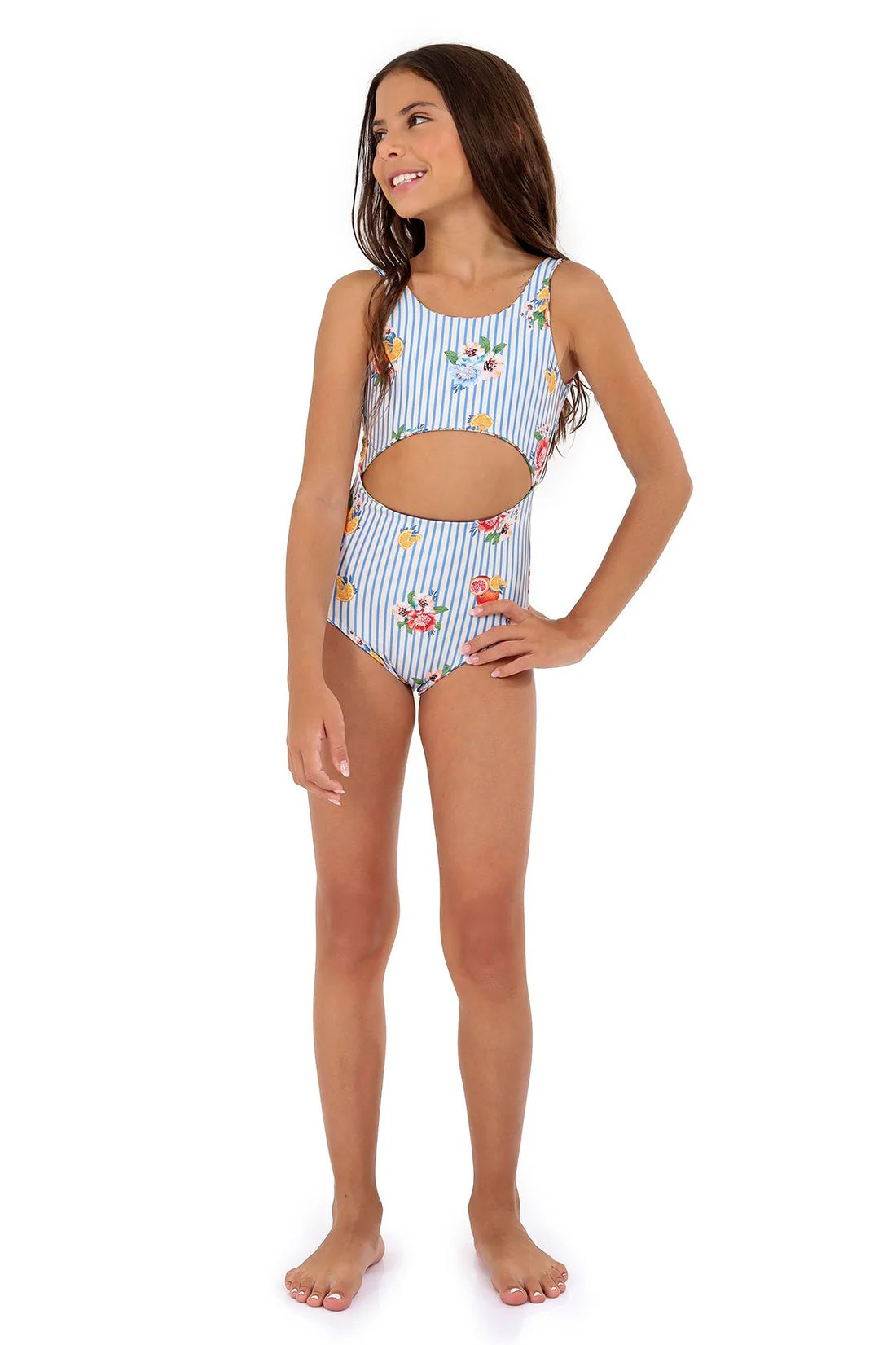 Girls reversible floral print one piece