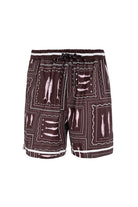 Men's swim trunks in brown and white print