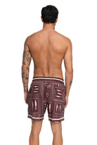 Men's swim trunks in brown and white print