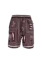 Men's swim trunks in brown and white print