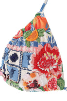 Colorful floral print triangle top with hand beading