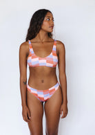 Checkered Scoop Neck Bikini Top