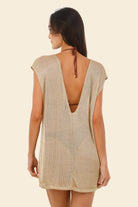 Shimmery semi sheer coverup dress with a deep plunging v-neck