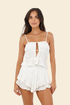 Tiered white skort with elastic waistband