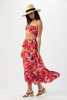 Red Floral Print Bandeau Top