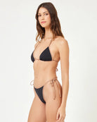 Color block tie side bottom in black with brown trim