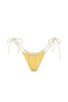 Tie side bikini bottom in yellow and white stripes 