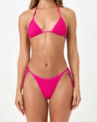 Adjustable hot pink triangle top with crochet overlay