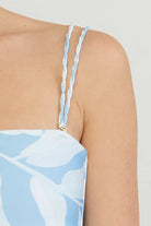 Blue Printed Tie Back Bandeau Top